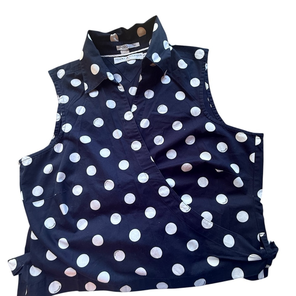 Vintage Y2K Tommy Hilfiger Navy Blue Polka Dot Wrap Blouse Top Sleeveless 2X